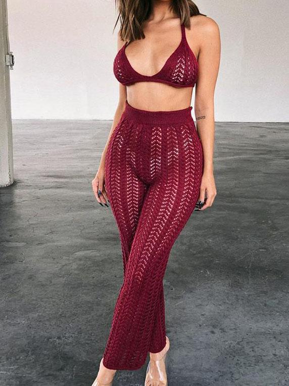 Chic Knitted Mesh Hollow Perspective Two-piece Set - Two-piece Outfits - INS | Online Fashion Free Shipping Clothing, Dresses, Tops, Shoes - 24/04/2021 - Color_Black - Color_Khaki