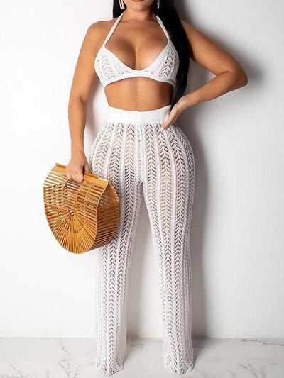 Chic Knitted Mesh Hollow Perspective Two-piece Set - Two-piece Outfits - INS | Online Fashion Free Shipping Clothing, Dresses, Tops, Shoes - 24/04/2021 - Color_Black - Color_Khaki