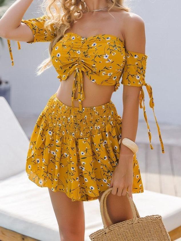 Chic Summer Off-shoulder Print Two-piece Outfits - Two-piece Outfits - INS | Online Fashion Free Shipping Clothing, Dresses, Tops, Shoes - 17/05/2021 - Color_Yellow - hide