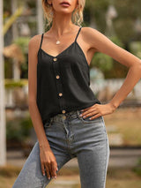 Chic V-neck Lettuce Buttoned Crop Camisole - Blouses - INS | Online Fashion Free Shipping Clothing, Dresses, Tops, Shoes - 09/04/2021 - Blous - Color_Black