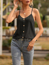 Chic V-neck Lettuce Buttoned Crop Camisole - Blouses - INS | Online Fashion Free Shipping Clothing, Dresses, Tops, Shoes - 09/04/2021 - Blous - Color_Black