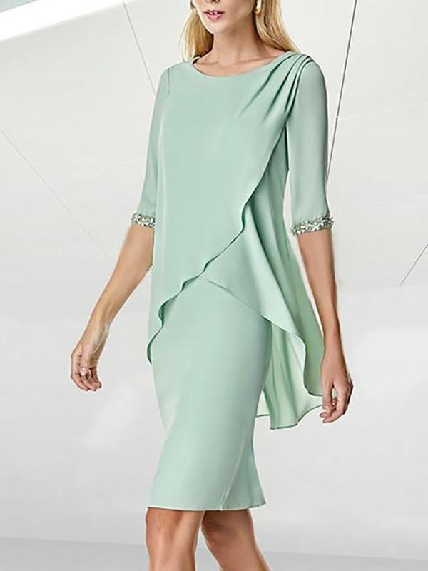 Chiffon Half Sleeve Solid Color Bodycon Midi Dress - Midi Dresses - INS | Online Fashion Free Shipping Clothing, Dresses, Tops, Shoes - 19/04/2021 - Category_Midi Dresses - Color_Green