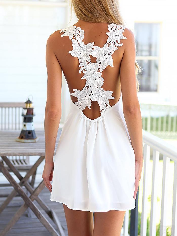 Chiffon Halter Lace Suspender Dress - Mini Dresses - INS | Online Fashion Free Shipping Clothing, Dresses, Tops, Shoes - 05/07/2021 - 10-20 - color-white