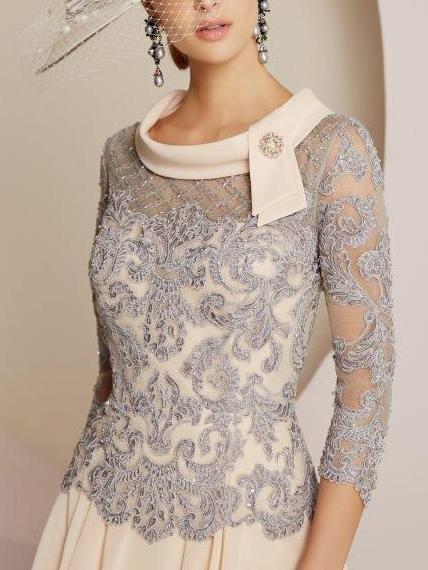 Chiffon Lace Seven-Quarter Sleeve Wedding Dress - Midi Dresses - INS | Online Fashion Free Shipping Clothing, Dresses, Tops, Shoes - 19/04/2021 - Category_Midi Dresses - Color_Champagne