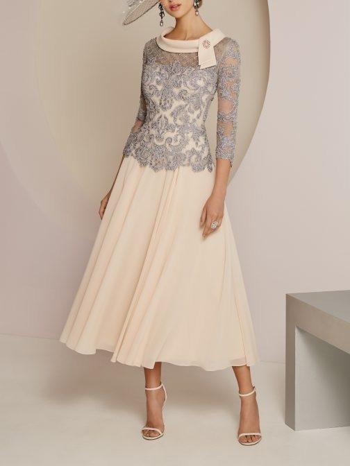 Chiffon Lace Seven-Quarter Sleeve Wedding Dress - Midi Dresses - INS | Online Fashion Free Shipping Clothing, Dresses, Tops, Shoes - 19/04/2021 - Category_Midi Dresses - Color_Champagne