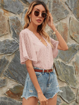 Chiffon Loose Solid Color Dot Butterfly Sleeves Blouse - Blouses - INS | Online Fashion Free Shipping Clothing, Dresses, Tops, Shoes - 14/05/2021 - 140521 - Category_Blouses
