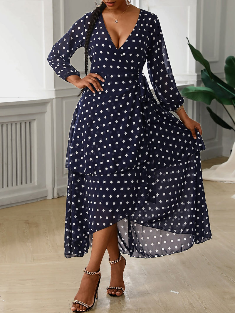 Chiffon Polka Dot Print Layered Hem Maxi Dress - Maxi Dresses - INS | Online Fashion Free Shipping Clothing, Dresses, Tops, Shoes - 24/04/2021 - Category_Maxi Dresses - chiffon-dress