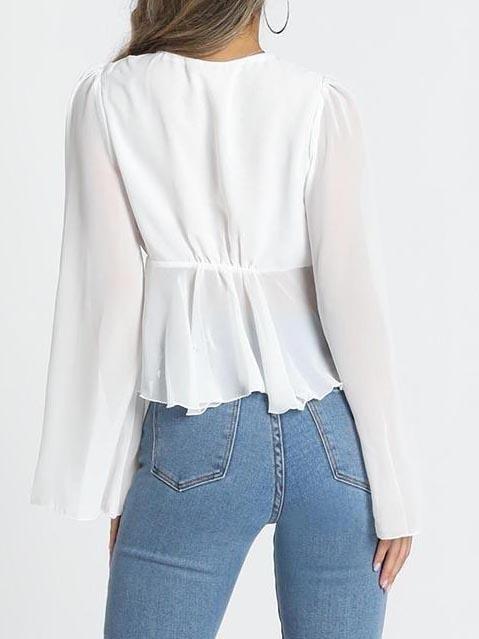 Chiffon Ruffled Hem Bell Sleeve Blouse - Blouses - INS | Online Fashion Free Shipping Clothing, Dresses, Tops, Shoes - 02/04/2021 - 0204V3 - Autumn