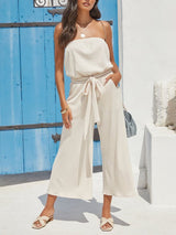 Chiffon Tube Top Strappy Pocket Wide Leg Jumpsuit With Belt - Jumpsuits & Rompers - INS | Online Fashion Free Shipping Clothing, Dresses, Tops, Shoes - 23/04/2021 - Color_White - JUM210423012