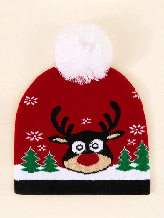 Christmas Elk Pattern Pom Pom Hat - INS | Online Fashion Free Shipping Clothing, Dresses, Tops, Shoes