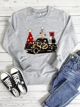 Christmas Tree And Car Print Sweatshirt - INS | Online Fashion Free Shipping Clothing, Dresses, Tops, Shoes