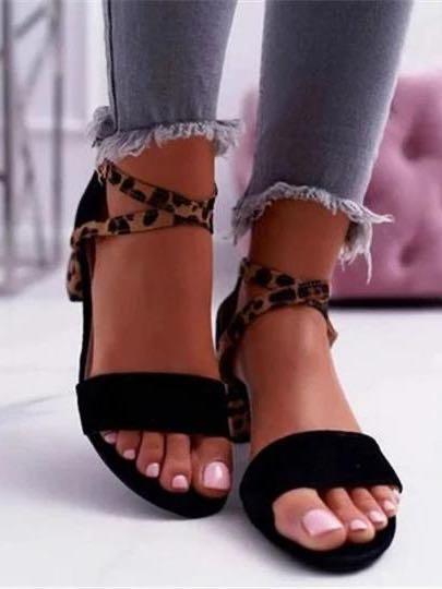 Chunky Heel Artificial Suede Adjustable Buckle Leopard Sandals - INS | Online Fashion Free Shipping Clothing, Dresses, Tops, Shoes
