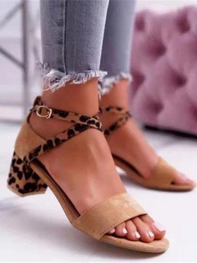 Chunky Heel Artificial Suede Adjustable Buckle Leopard Sandals - INS | Online Fashion Free Shipping Clothing, Dresses, Tops, Shoes