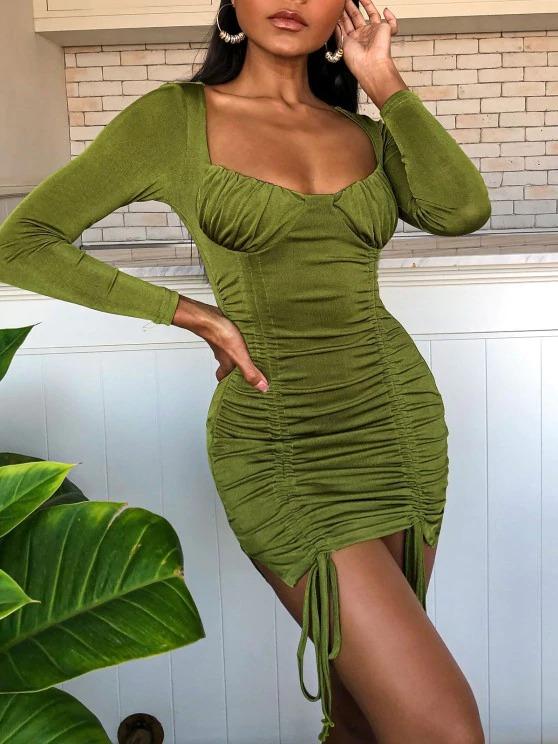 Cinched Ruched Bust Sheeny Bodycon Dress - INS | Online Fashion Free Shipping Clothing, Dresses, Tops, Shoes