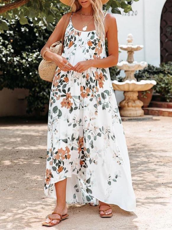 Close To You Floral High Low Maxi Dress - Maxi Dresses - INS | Online Fashion Free Shipping Clothing, Dresses, Tops, Shoes - 20-30 - 22/07/2021 - color-white