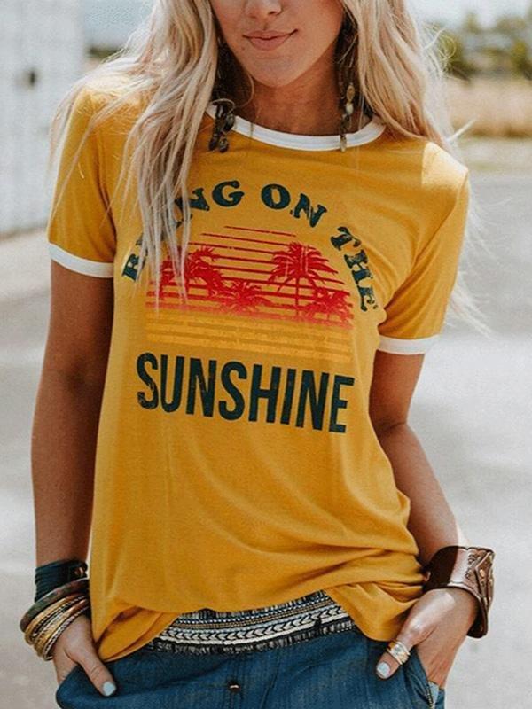 Coconut Tree Print Round Neck Short-Sleeved T-Shirt - T-Shirts - INS | Online Fashion Free Shipping Clothing, Dresses, Tops, Shoes - 14/05/2021 - 140521 - Category_T-shirts