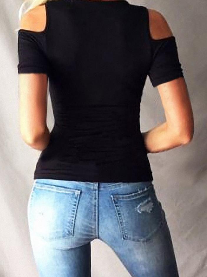 Cold Shoulder Eyelet Lace-up Blouse - T-Shirts - INS | Online Fashion Free Shipping Clothing, Dresses, Tops, Shoes - 27/04/2021 - Color_Black - Color_Red
