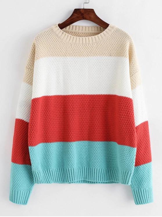 Color-blocking Drop Shoulder Textured Sweater - INS | Online Fashion Free Shipping Clothing, Dresses, Tops, Shoes