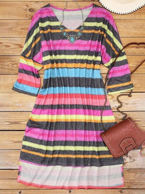 Color Contrast V-neck Short-sleeve Mini Dress - Mini Dresses - INS | Online Fashion Free Shipping Clothing, Dresses, Tops, Shoes - 31/05/2021 - Color_Pink - DRE2105311129