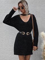 Confetti Drop Shoulder Choker Sweater Dress - Dresses - INS | Online Fashion Free Shipping Clothing, Dresses, Tops, Shoes - 02/07/2021 - Black - Casual Dresses