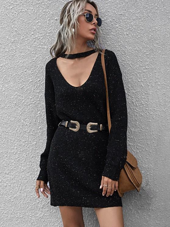 Confetti Drop Shoulder Choker Sweater Dress - Dresses - INS | Online Fashion Free Shipping Clothing, Dresses, Tops, Shoes - 02/07/2021 - Black - Casual Dresses