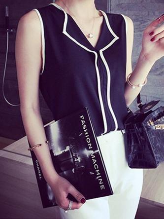 Contrast Color V-neck Sleeveless Chiffon Vest - Tank Tops - INS | Online Fashion Free Shipping Clothing, Dresses, Tops, Shoes - 05/07/2021 - color-black - color-white