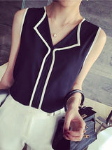 Contrast Color V-neck Sleeveless Chiffon Vest - Tank Tops - INS | Online Fashion Free Shipping Clothing, Dresses, Tops, Shoes - 05/07/2021 - color-black - color-white