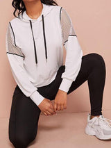 Contrast Fishnet Drawstring Sports Hoodie - Activewear - INS | Online Fashion Free Shipping Clothing, Dresses, Tops, Shoes - 01/26/2021 - Activewear - Autumn