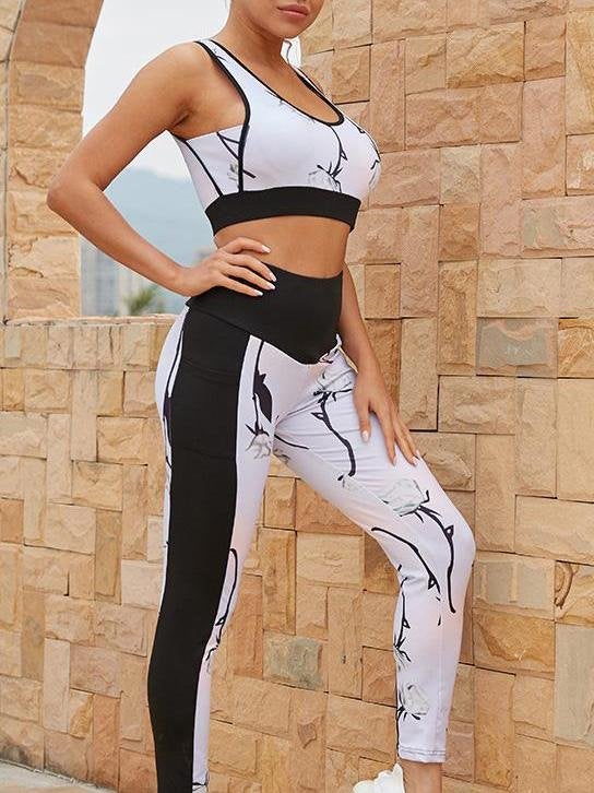 Contrast Hip-lifting Leggings Two-piece Yoga Suit - Yoga Sets - INS | Online Fashion Free Shipping Clothing, Dresses, Tops, Shoes - 13/05/2021 - 13052021 - 130521