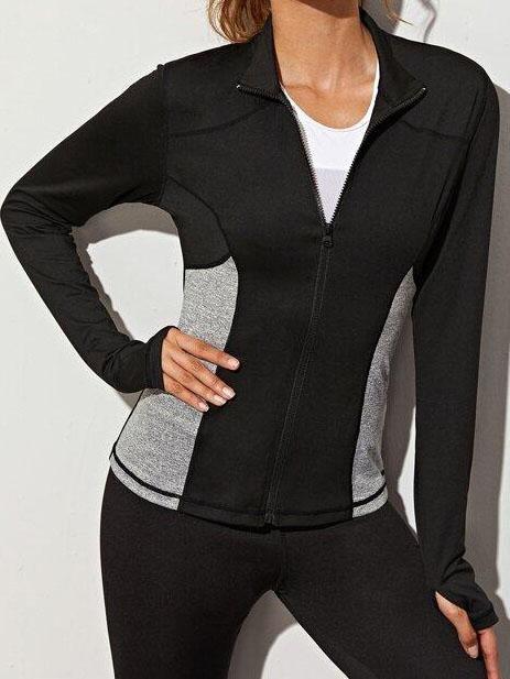 Contrast Panel Thumb Holes Sports Jacket - Activewear - INS | Online Fashion Free Shipping Clothing, Dresses, Tops, Shoes - 01/26/2021 - Activewear - Autumn