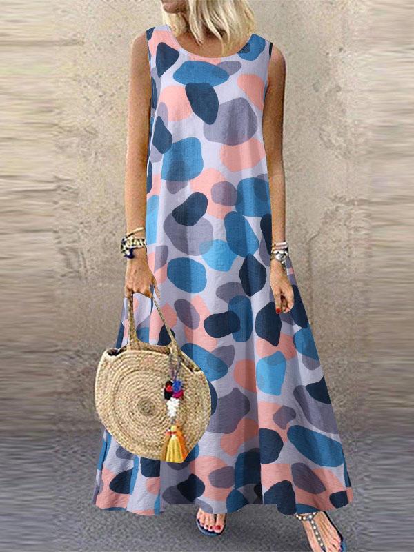 Contrast Print Sleeveless Plus Size Dress - Maxi Dresses - INS | Online Fashion Free Shipping Clothing, Dresses, Tops, Shoes - 10-20 - 22/07/2021 - color-blue