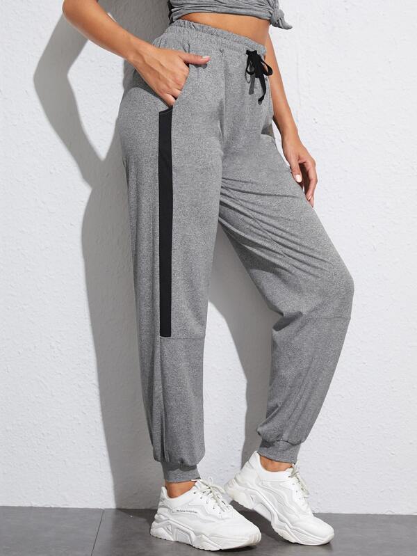 Contrast Seam Drawstring Waist Joggers - INS | Online Fashion Free Shipping Clothing, Dresses, Tops, Shoes