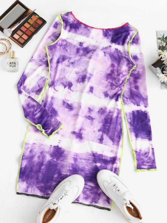 Contrast Stitching Tie Dye Long Sleeve Mini Dress - Dresses - INS | Online Fashion Free Shipping Clothing, Dresses, Tops, Shoes - Bodycon Dresses - Dresses - L