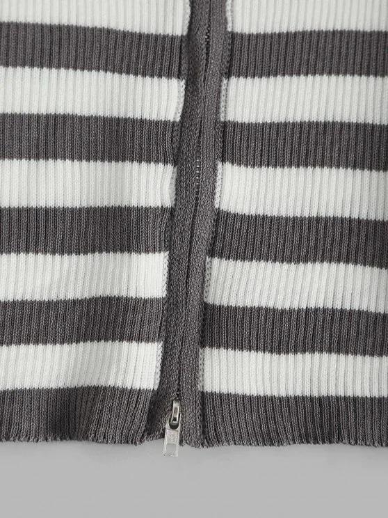 Contrast Stripes Ribbed Zip Up Cardigan - INS | Online Fashion Free Shipping Clothing, Dresses, Tops, Shoes