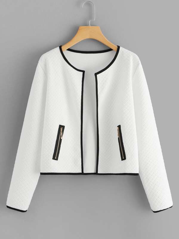 Contrast Trim Zipper Detail Coat - INS | Online Fashion Free Shipping Clothing, Dresses, Tops, Shoes