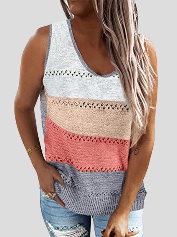 Contrasting Hollow Sleeveless V-neck Vest - Tank Tops - INS | Online Fashion Free Shipping Clothing, Dresses, Tops, Shoes - 13/07/2021 - 20-30 - color-orange