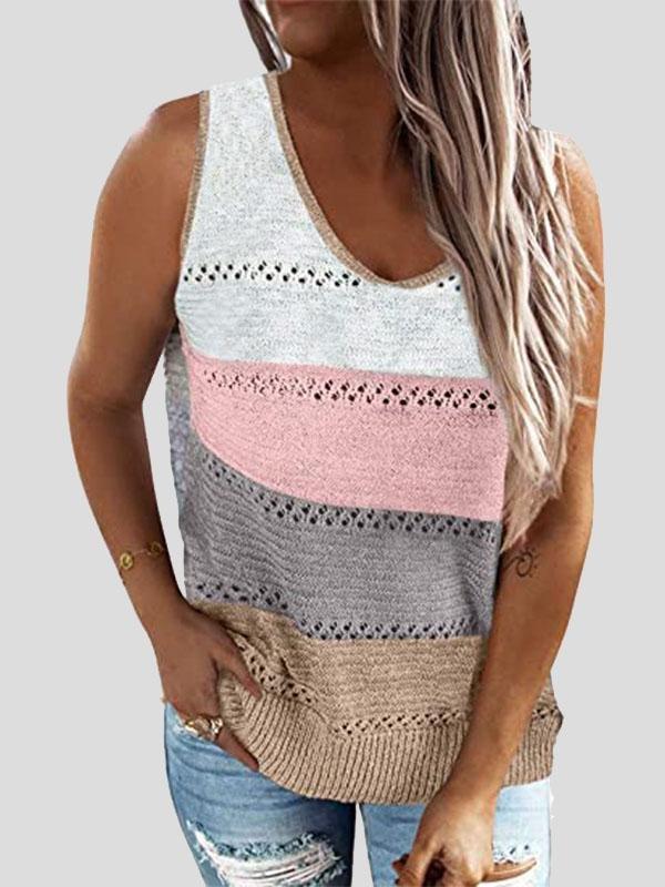 Contrasting Hollow Sleeveless V-neck Vest - Tank Tops - INS | Online Fashion Free Shipping Clothing, Dresses, Tops, Shoes - 13/07/2021 - 20-30 - color-orange