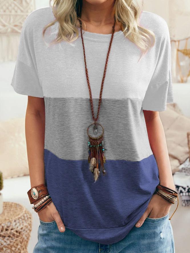 Contrasting Round Neck Short-sleeved Loose T-shirt - T-shirts - INS | Online Fashion Free Shipping Clothing, Dresses, Tops, Shoes - 05/07/2021 - 10-20 - color-blue