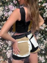 Contrasting Slim High-waisted Denim Shorts - Shorts - INS | Online Fashion Free Shipping Clothing, Dresses, Tops, Shoes - 19/07/2021 - 20-30 - Bottoms