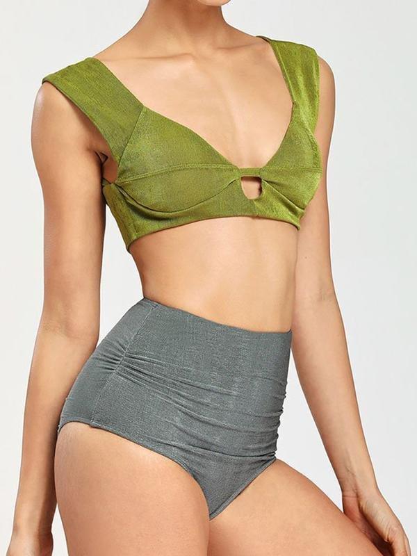 Coral Fleece Bikini Split High Waist Knitted Swimsuit - Swimsuits - INS | Online Fashion Free Shipping Clothing, Dresses, Tops, Shoes - 06/04/2021 - AMZ - Color_Gray
