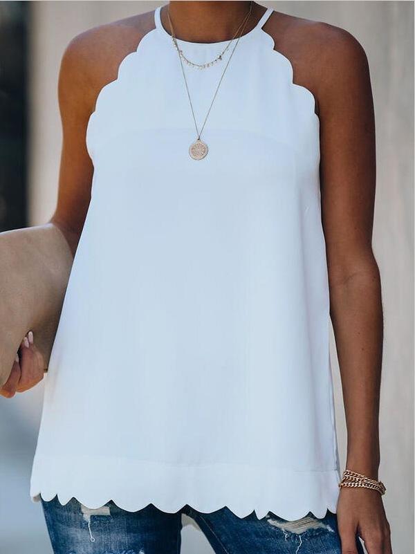 Corrugated Hem Halter Sleeveless Tank Tops - Tank Tops - INS | Online Fashion Free Shipping Clothing, Dresses, Tops, Shoes - 10-20 - 21/07/2021 - Category_Tank Tops