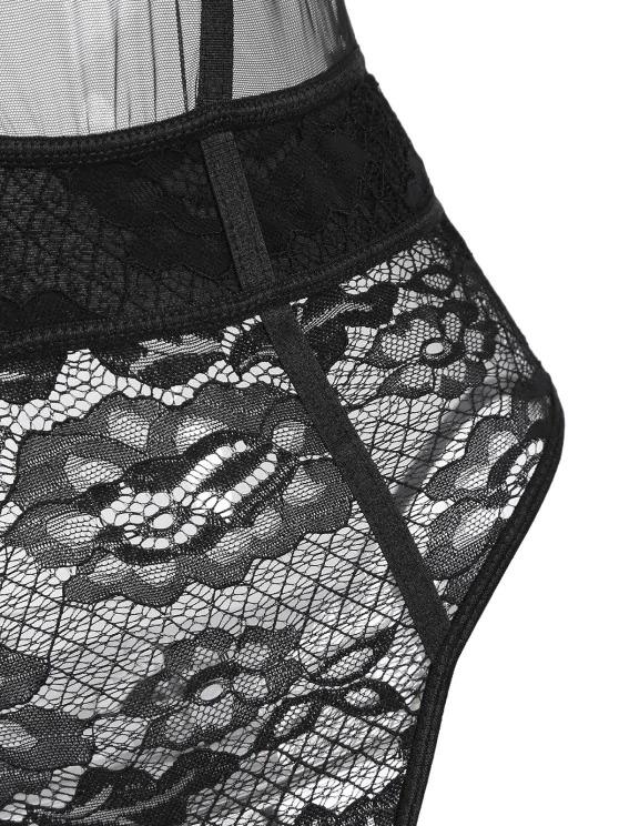 Corset Detail Lace and Mesh Snap Crotch Teddy - INS | Online Fashion Free Shipping Clothing, Dresses, Tops, Shoes