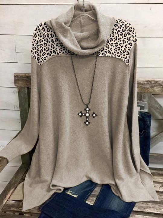 Cotton-Blend Long Sleeve Leopard Shirts & Tops - INS | Online Fashion Free Shipping Clothing, Dresses, Tops, Shoes
