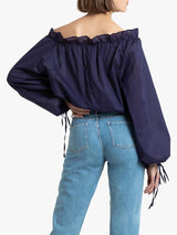 Cotton Off-The-Shoulder Blouse with Ruffle Collar - Blouses - INS | Online Fashion Free Shipping Clothing, Dresses, Tops, Shoes - 14/04/2021 - Blouses - Color_Blue