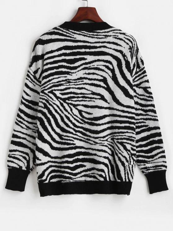 Crew Neck Drop Shoulder Zebra Sweater - INS | Online Fashion Free Shipping Clothing, Dresses, Tops, Shoes