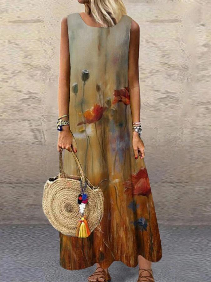 Crew Neck Floral Print Casual Long Dress - Maxi Dresses - INS | Online Fashion Free Shipping Clothing, Dresses, Tops, Shoes - 20-30 - 21/07/2021 - color-black