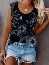 Crew Neck Moon Print Sleeveless Tank Top - Vests - INS | Online Fashion Free Shipping Clothing, Dresses, Tops, Shoes - 05/18/2021 - Category_Vests - Color_Black