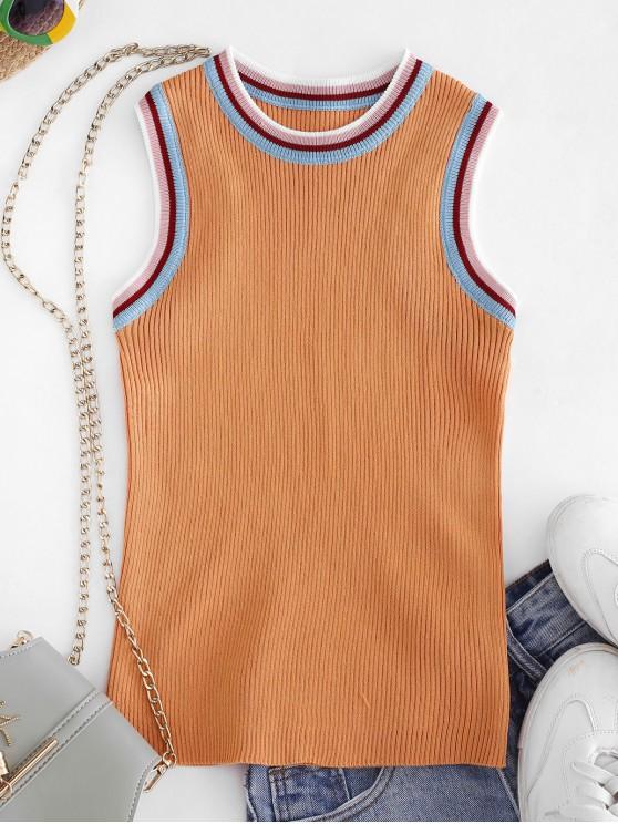 Crew Neck Stripes Panel Knitted Tank Top - INS | Online Fashion Free Shipping Clothing, Dresses, Tops, Shoes