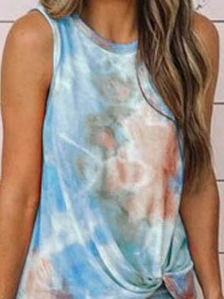 Crew Neck Tie-dye Twist Vest - Tank Tops - INS | Online Fashion Free Shipping Clothing, Dresses, Tops, Shoes - 04/06/2021 - Color_Blue - Color_Gray