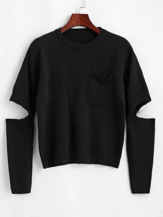 Crewneck Front Pocket Sweater with Detachable Sleeves - INS | Online Fashion Free Shipping Clothing, Dresses, Tops, Shoes